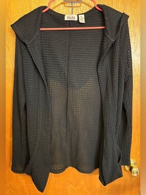 Mudd Black Open-Knit Hooded Cardigan